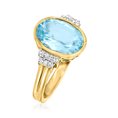 5.00 Carat Bezel-Set Sky Blue Topaz and .11 ct. t.w. Diamond Ring in 18kt Gold Over Sterling