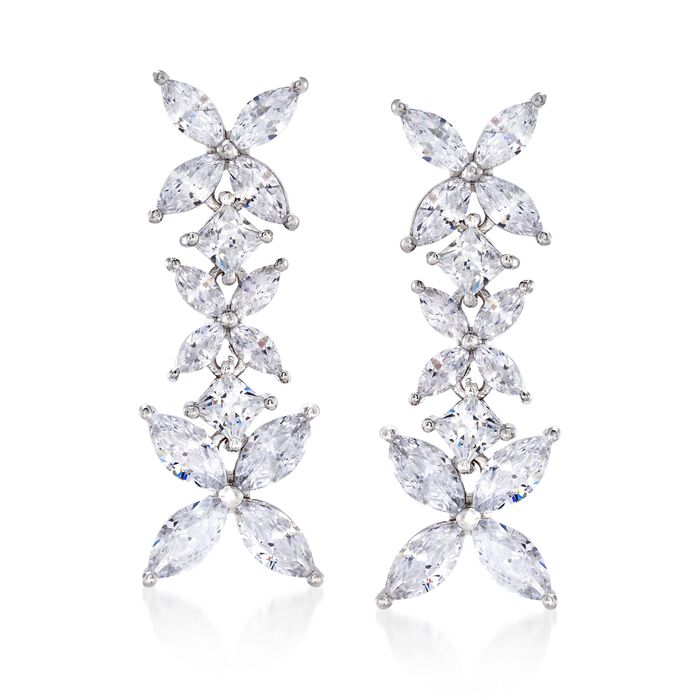 4.80 ct. t.w. Princess-Cut and Marquise CZ Floral Drop Earrings in Sterling Silver