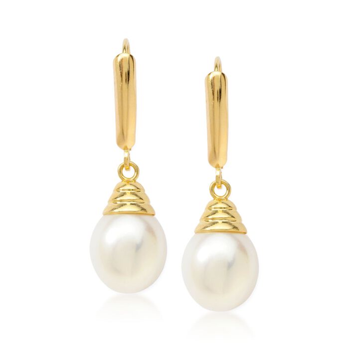 9-9.5mm Cultured Pearl Drop Earrings in 14kt Yellow Gold