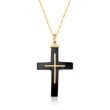 Black Agate Cross Pendant Necklace in 14kt Yellow Gold