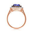 2.00 Carat Tanzanite and .39 ct. t.w. Brown and White Diamond Ring in 14kt Rose Gold