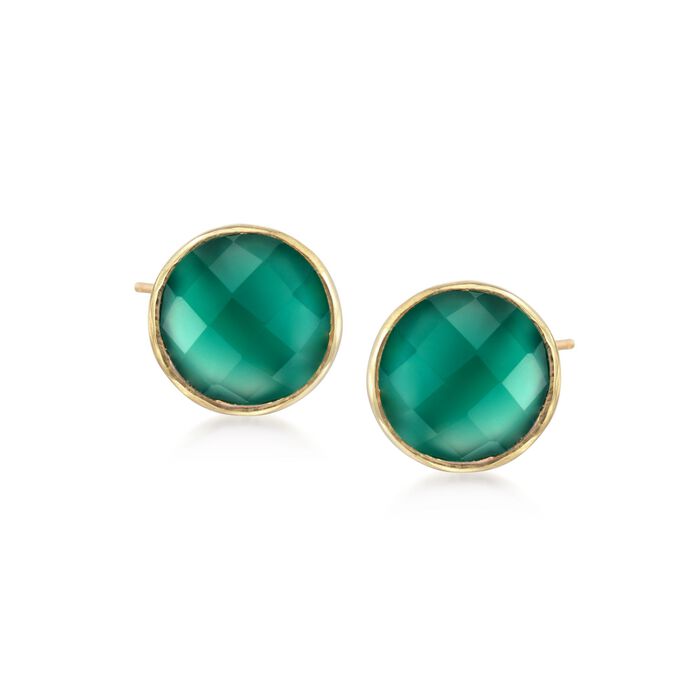 Green Chalcedony Stud Earrings in 18kt Gold Over Sterling