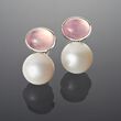 14.00 ct. t.w. Rose Quartz and 14-14.5mm Cultured Pearl Earrings in Sterling Silver