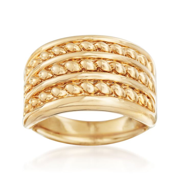 14kt Yellow Gold Roped Three-Row Ring