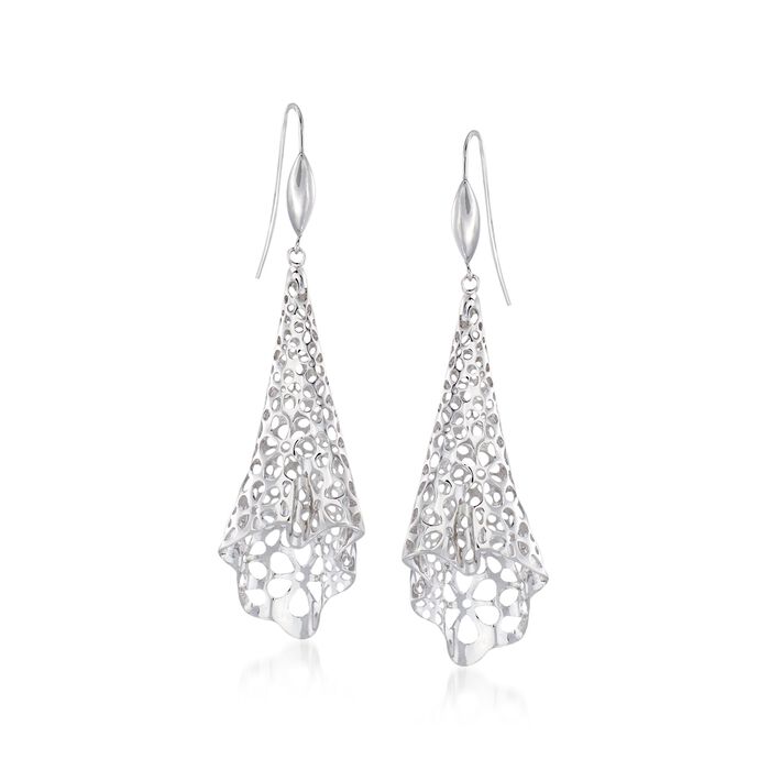 Sterling Silver Floral Openwork Free-Form Drop Earrings