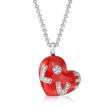 Belle Etoile &quot;Love&quot; Red Enamel and .47 ct. t.w. CZ Heart Pendant in Sterling Silver