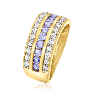 .60 ct. t.w. Tanzanite and .60 ct. t.w. White Topaz Multi-Row Ring in 18kt Gold Over Sterling