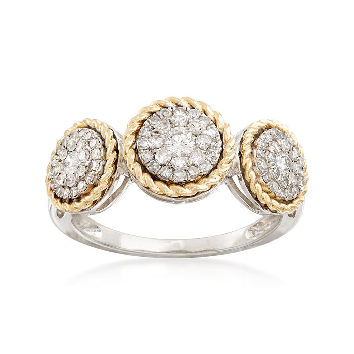 .51 ct. t.w. Diamond Halo Ring in Sterling Silver and 14kt Yellow Gold