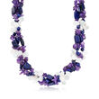 495.00 ct. t.w. Amethyst, 4-10mm Lapis and 8x12mm White Shell Bead Necklace with Sterling Silver