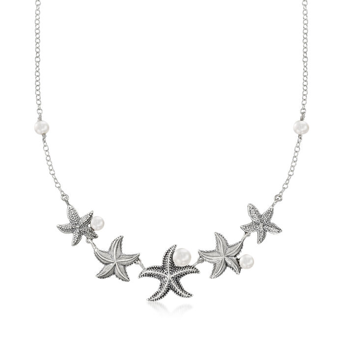 5-8.5mm Cultured Pearl Starfish Necklace in Sterling Silver