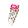 C. 1990 Vintage 1.00 Carat Pink Sapphire and .45 ct. t.w. Pave Diamond Ring in 18kt Yellow Gold and Platinum