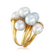 C. 1980 Vintage Cultured Pearl and .35 ct. t.w. Diamond Cluster Ring in 18kt Yellow Gold