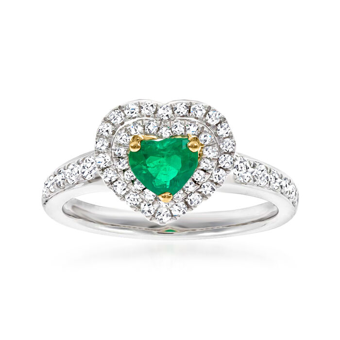 .40 Carat Emerald and .44 ct. t.w. Diamond Heart Ring in 18kt White Gold
