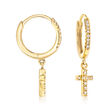 .12 ct. t.w. Diamond Cross Hoop Drop Earrings in 14kt Yellow Gold