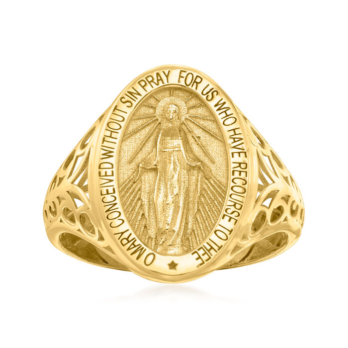 Italian 14kt Yellow Gold Miraculous Medal Signet Ring