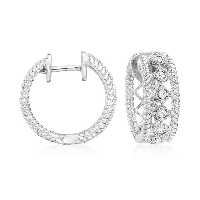 .15 ct. t.w. Diamond Open-Space Roped-Edge Hoop Earrings in Sterling Silver