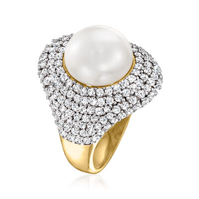 12-12.5mm Cultured Pearl Ring with 2.60 ct. t.w. White Topaz in 18kt Gold Over Sterling