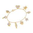 1.00 ct. t.w. Diamond Sea Life Charm Bracelet in 18kt Gold Over Sterling