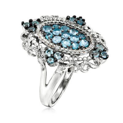 1.20 ct. t.w. London and Sky Blue Topaz Ring with Diamond Accents in Sterling Silver