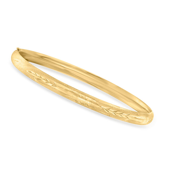 10kt Yellow Gold Leaf-Pattern Bangle Bracelet