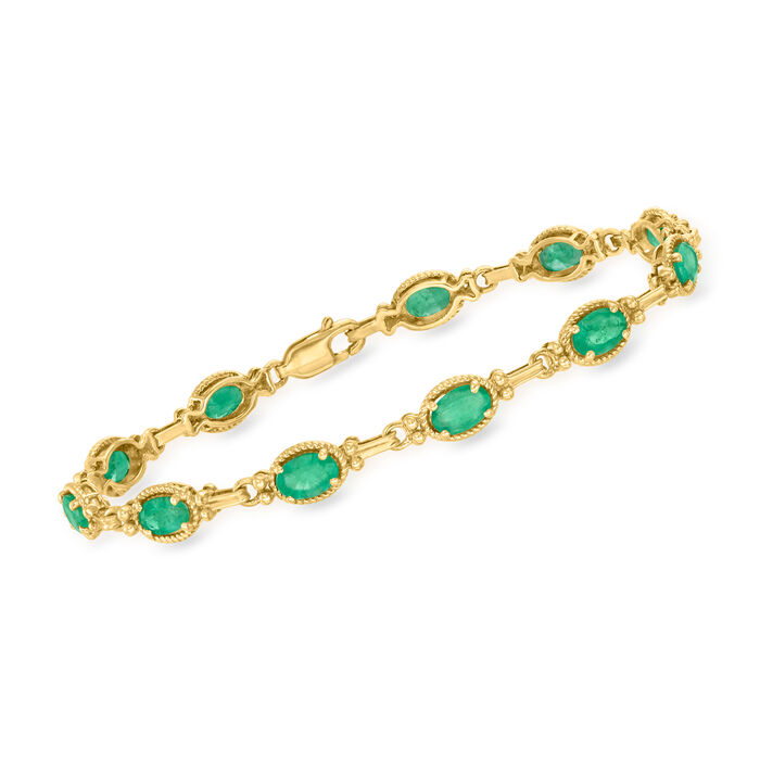 3.90 ct. t.w. Emerald Roped-Edge Bracelet in 14kt Yellow Gold