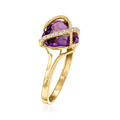 2.70 Carat Amethyst Heart Ring with Diamond Accents in 14kt Yellow Gold