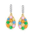 .60 ct. t.w. Multicolored Sapphire and .20 ct. t.w. Tsavorite Drop Earrings with Diamond Accents in 14kt Yellow Gold