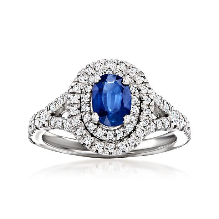 1.00 Carat Sapphire Ring with .49 ct. t.w. Diamonds in 14kt White Gold