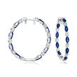 3.10 ct. t.w. Sapphire and 1.00 ct. t.w. Diamond Inside-Outside Hoop Earrings in 14kt White Gold