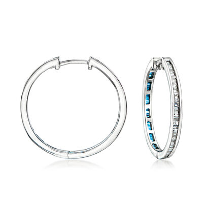 1.00 ct. t.w. Blue and White Diamond Reversible Hoop Earrings in Sterling Silver