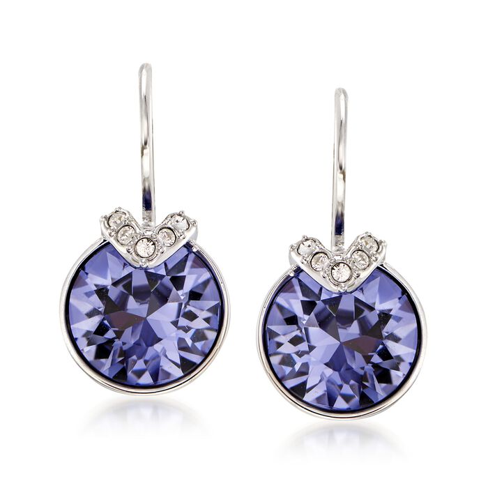 Swarovski Crystal &quot;Bella&quot; Purple and Clear Crystal V-Shaped Drop Earrings in Silvertone