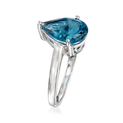 3.60 Carat Pear-Shaped London Blue Topaz Ring in Sterling Silver