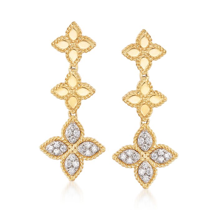 Roberto Coin &quot;Princess&quot; .37 ct. t.w. Diamond Flower Drop Earrings in 18kt Two-Tone Gold