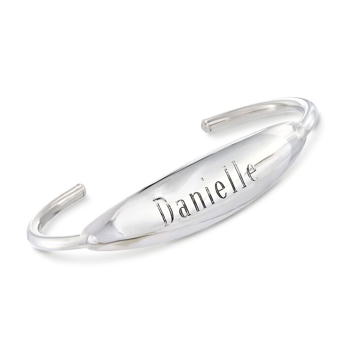Italian Sterling Silver Personalized Wide Curved Bar Cuff Bracelet