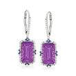7.75 ct. t.w. Amethyst and .25 ct. t.w. Diamond Drop Earrings with Sapphire Accents in 14kt White Gold