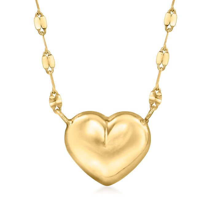 Italian 18kt Yellow Gold Puffed Heart Lumachina-Chain Necklace