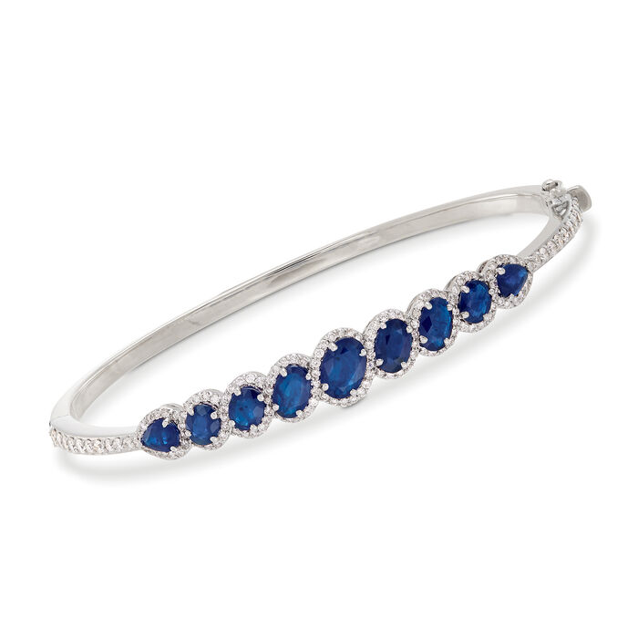 4.00 ct. t.w. Sapphire and 1.20 ct. t.w. Diamond Bangle Bracelet in 18kt White Gold