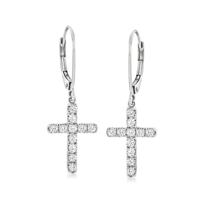 .55 ct. t.w. Diamond Cross Drop Earrings in 14kt White Gold