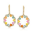 8.25 ct. t.w. Multicolored Sapphire and 1.00 ct. t.w. Diamond Circle Drop Earrings in 18kt Yellow Gold
