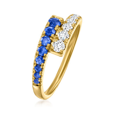 .40 ct. t.w. Sapphire and .37 ct. t.w. Diamond Bypass Ring in 14kt Yellow Gold