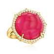 Pink Chalcedony and .50 ct. t.w. White Zircon Ring in 18kt Gold Over Sterling