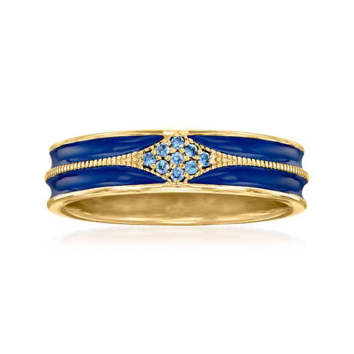 Sapphire-Accented Ring with Blue Enamel in 18kt Gold Over Sterling