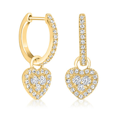 .50 ct. t.w. Diamond Removable Heart Huggie Hoop Drop Earrings in 14kt Yellow Gold