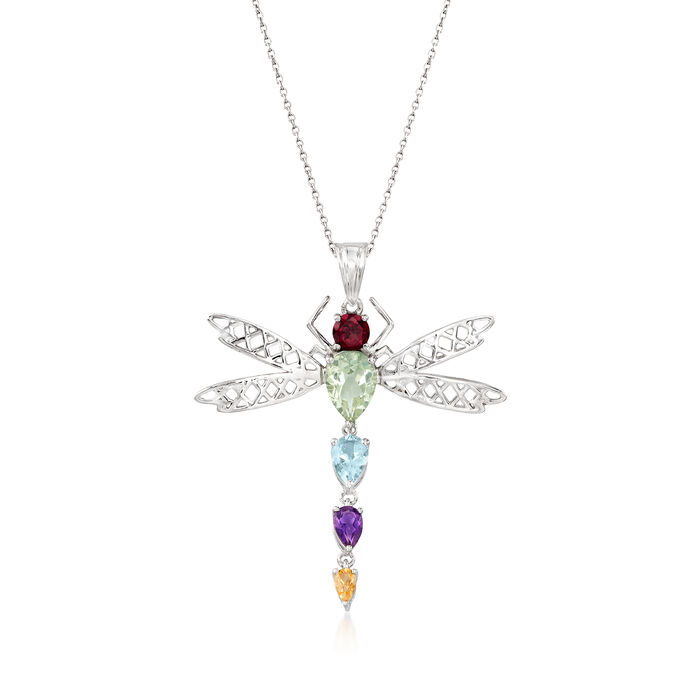 3.40 ct. t.w. Multi-Stone Dragonfly Pendant Necklace in Sterling Silver 