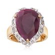 9.75 Carat Pear-Shaped Ruby and .10 ct. t.w. White Topaz Ring in 18kt Gold Over Sterling