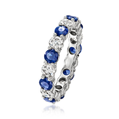 2.10 ct. t.w. Sapphire and 1.56 ct. t.w. Lab-Grown Diamond Eternity Band in 14kt White Gold