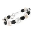 Black Onyx and 13-14mm Cultured Pearl Bracelet in Sterling Silver