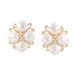 6-6.5mm Cultured Pearl Cluster Earrings with Diamond Accents in 14kt Gold