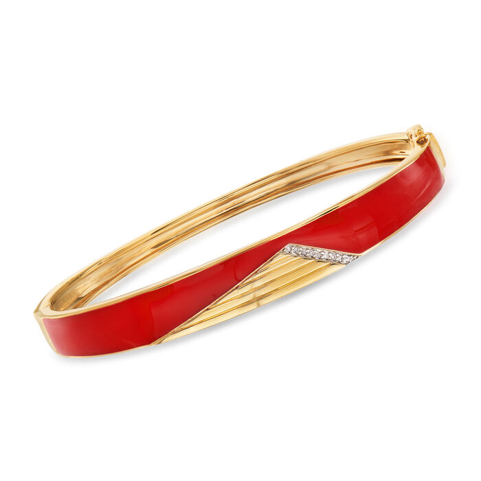 Red Enamel Bangle Bracelet with Diamond Accents in 18kt Gold Over Sterling