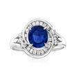 C. 1980 Vintage 1.33 Carat Sapphire Swirl Ring with .46 ct. t.w. Diamonds in Platinum
